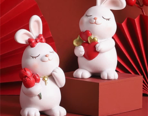 【家居客厅摆件】乔迁礼物情侣兔子一对小摆件...