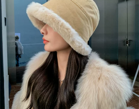 帽子女秋冬日系百搭网红加绒羊羔毛渔夫帽休闲...