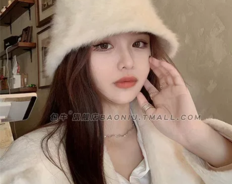 2022年爆款兔毛渔夫帽女秋冬季大头围毛绒...