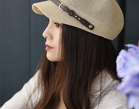 针织透气贝雷帽女夏款遮阳凉帽时尚气质百搭夏...