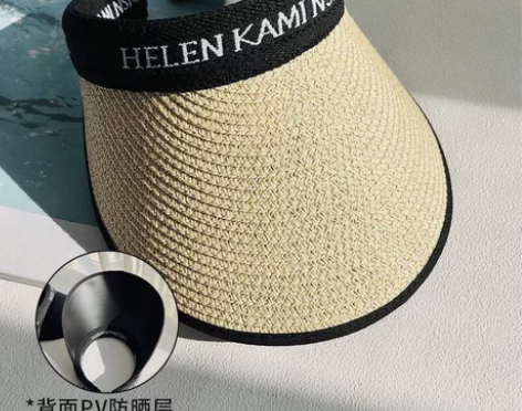 日本新款uv防晒帽夏季防紫外线草编空顶帽发...