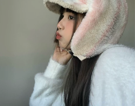 【双面可戴】扎染羊羔毛雷锋帽防风扣蓝色粉色...