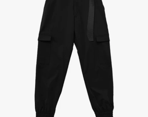 野人珊 薄潮宽松高腰黑色工装裤女九分束脚挺...