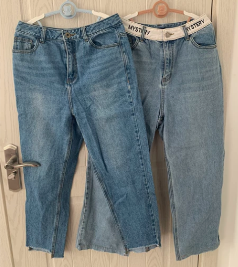 M码韩都衣舍女士蓝色牛仔裤两条，小脚裤裤长...