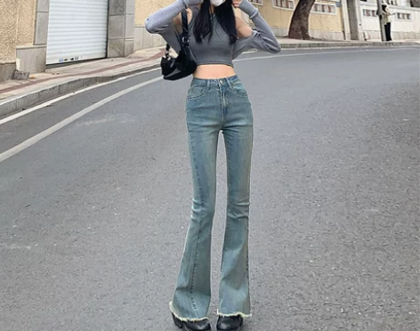 WARDROBE弹力修身高腰显瘦牛仔裤女2...