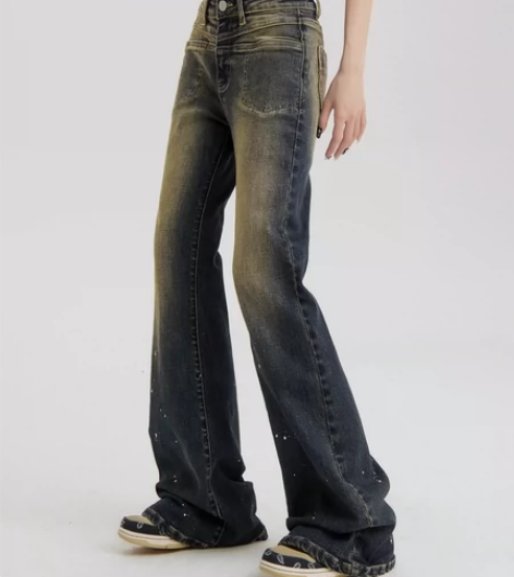 HUFFNPUFF美式做旧复古蓝黄泥染泼墨...