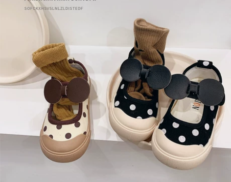 波点儿童帆布鞋女春秋小童女童饼干鞋软底幼儿...