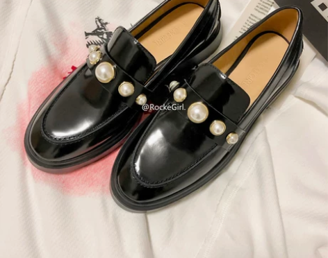 洛克女郎 幂幂同款粗跟单鞋厚底英伦一脚蹬小...