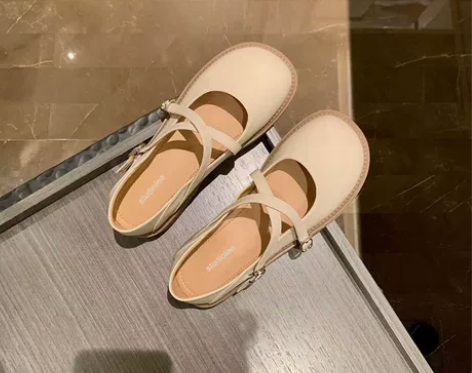 法式交叉玛丽珍小皮鞋女复古厚底圆头内增高女...