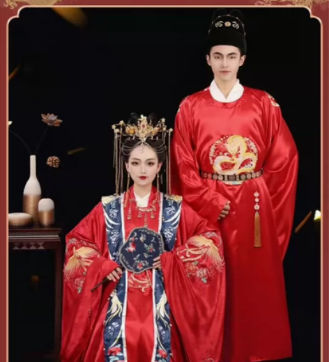 汉旭龙凤吟明制汉服女婚服原创织金马面裙霞帔...