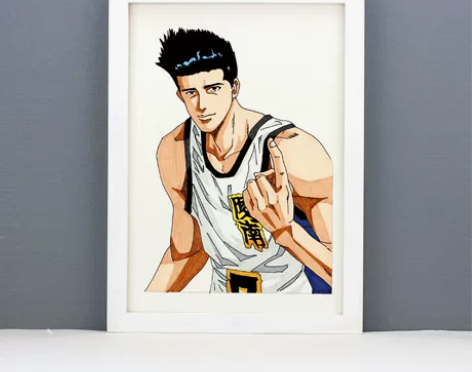 手绘灌篮高手凌南仙道带框挂画摆台 尺寸：a...