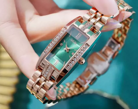 歌迪时尚方形小绿盘女士时尚轻奢满钻精致钢带...