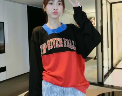 张静芝IMZZY~韩国东大门 蓝领红黑拼色...