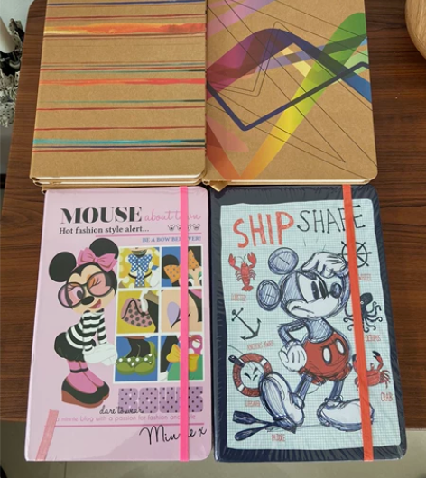 广博迪士尼绑带本、卡丽诗笔记本，内页都是横...