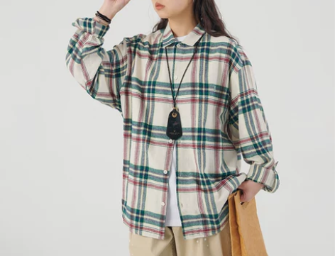 KXLFCHN撞色大格子衬衫男女情侣宽松日...