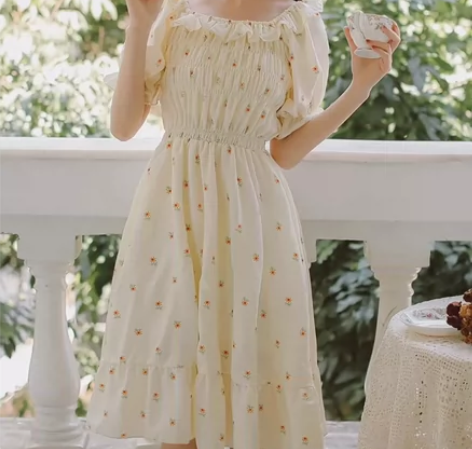 甜美连衣裙夏季学生egg法式初恋碎花裙 s...