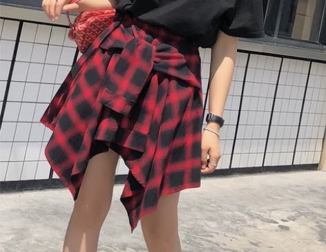 ins超火格子裙韩版学生高腰a字裙chic...