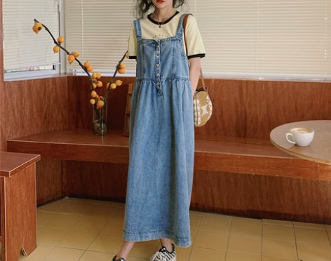 甜美减龄小个子牛仔背带裙女夏2022新款韩...