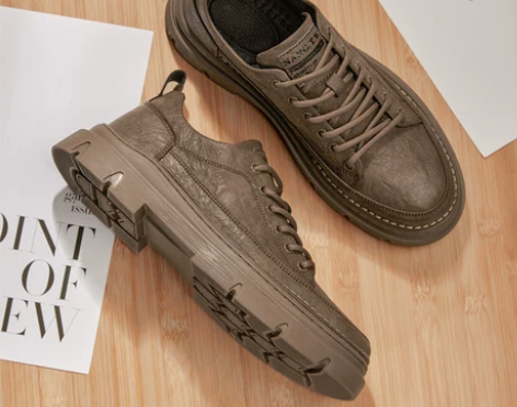 夏季2023新款低帮休闲皮鞋复古板鞋男系带...