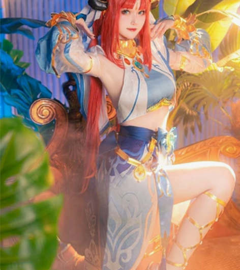 原神游戏cos妮露cos蓝色服装女西域舞娘...