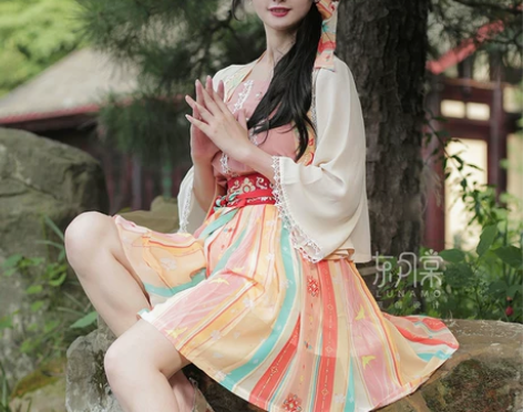 东月棠小橙汁宋制汉元素汉服短裙女春夏套装日...