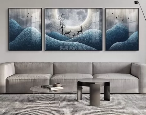 现代简约客厅装饰画轻奢沙发背景墙福鹿抽象挂...