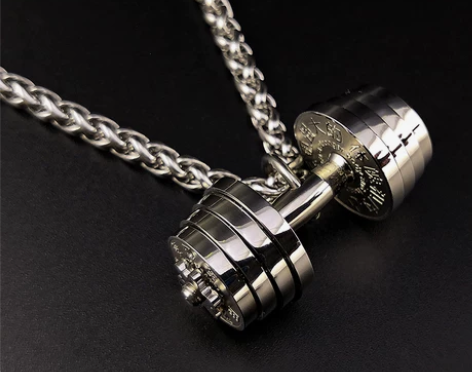 送男友哑铃项链男士潮牌小众风设计风毛衣链男...