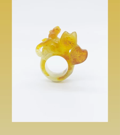 【哈基米】猫咪主题原创手工雕刻岫玉戒指花料...