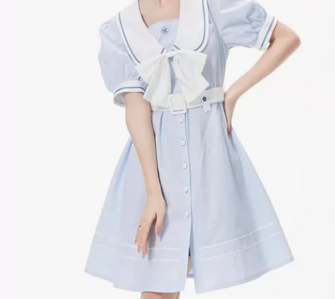 【春夏新品】御茶家 圆领A字两穿连衣裙 可...