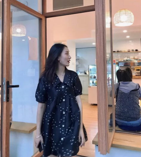 WEN12赫本风波点连衣裙宽松复古提花超仙...
