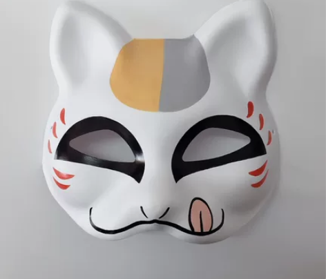 纯手绘半脸猫咪老师狐狸面具 自己画的，全新...