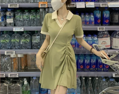polo连衣裙子港味复古chic小个子微胖...