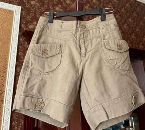 麻料短裤 米色 好看好看 120斤以下穿 ...